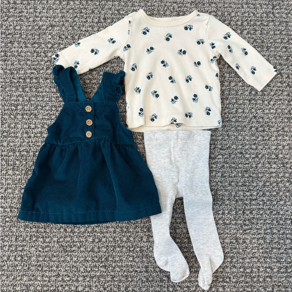 Carter's corduroy dress baby outfit with floral top and tights (NWOT)